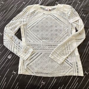 Laundry By Shelli Segal White sheer Geometric Long Sleeve Top